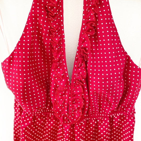 Red Polka Dot Ruffle Halter Top Sz Medium - Picture 2 of 5